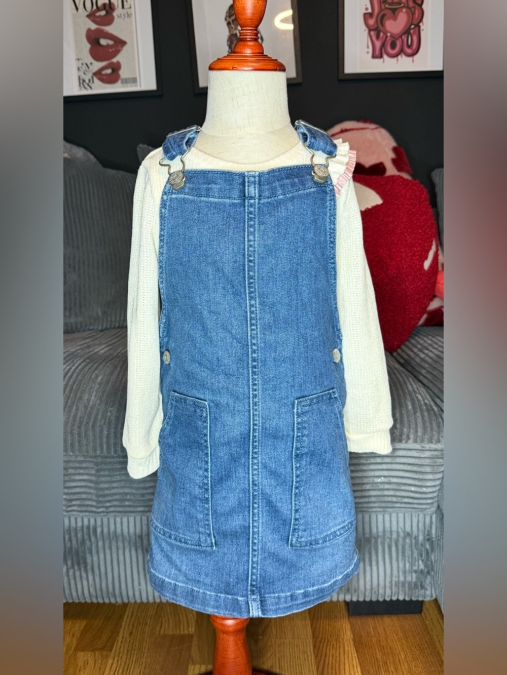 Denim Pinafore Dress with Front Pockets 3t-4t